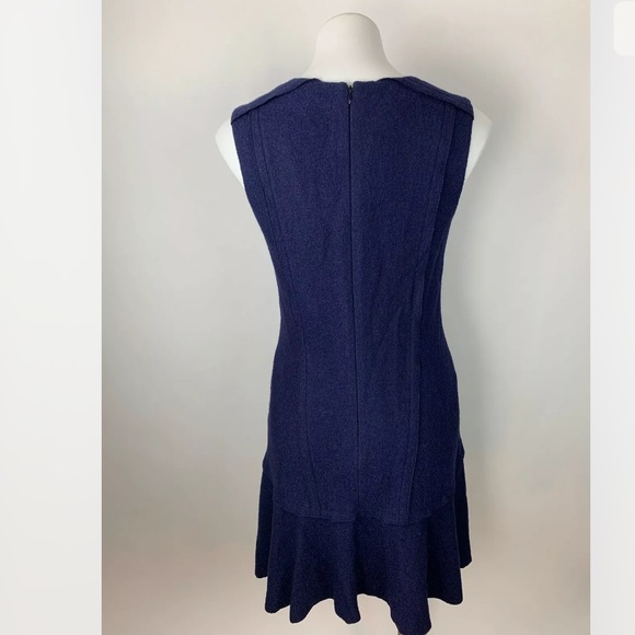 Ann Taylor Petite Navy Boiled Wool Sleeveless V neck Flounce Dress, Size 4P - Picture 6 of 14